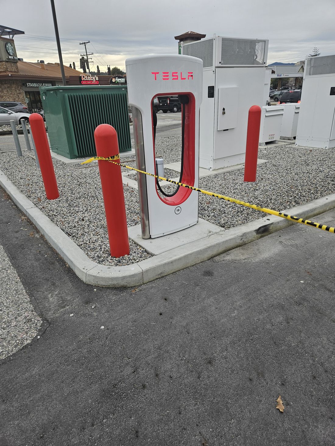 A Supercharger stall with its red bollards still in place
