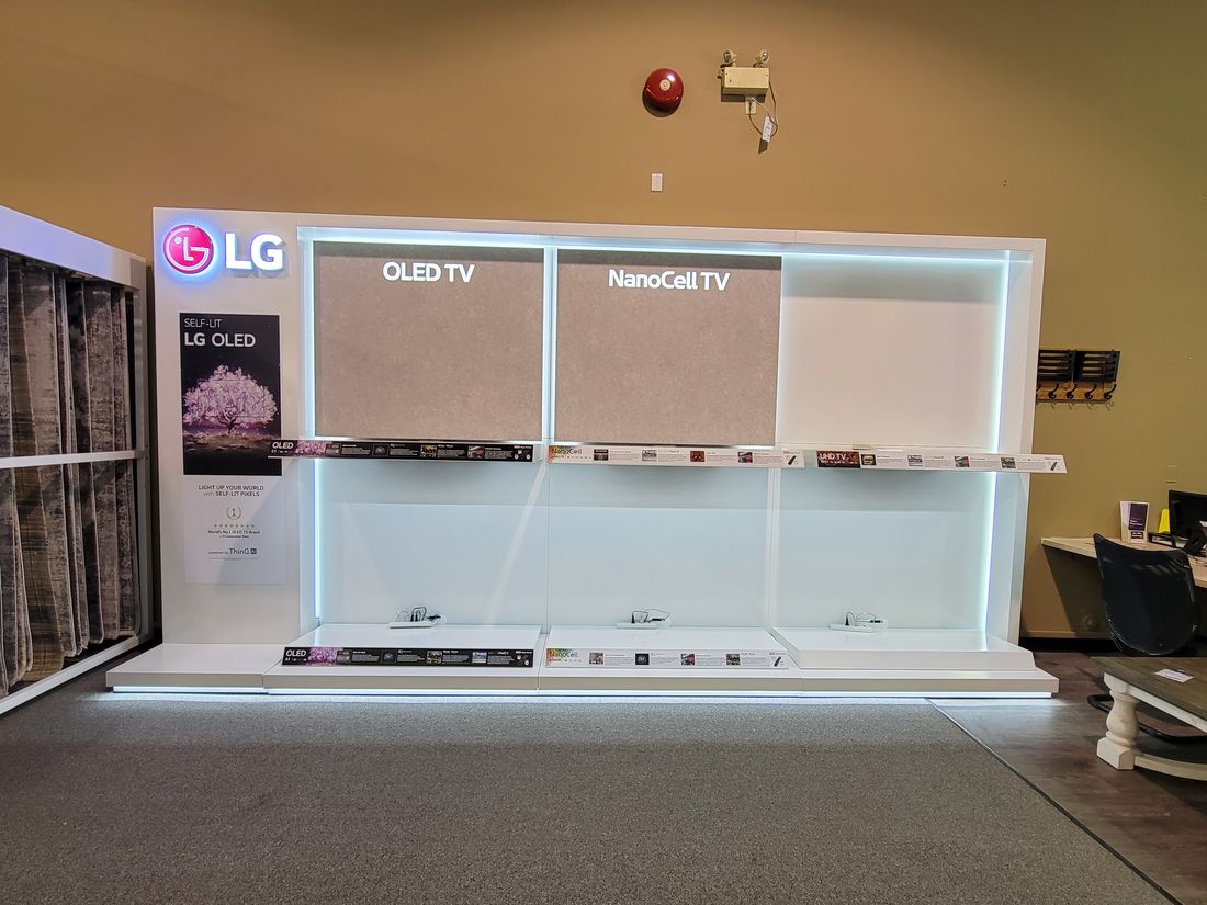 A completed television display build awaiting its screens